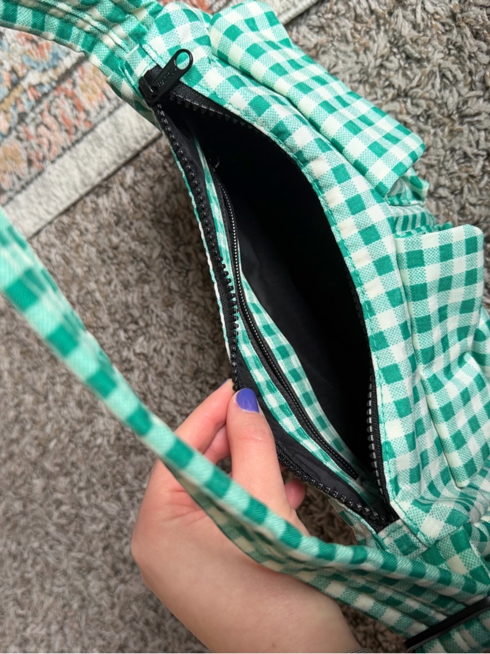 Baggu Green White Gingham Cargo Shoulder Bag - Picture 6 of 6